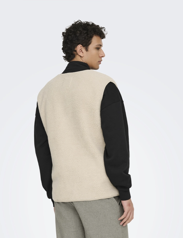 Only & Sons Veste Sherpa Sans Manches Homme Tony Gris Clair - 3