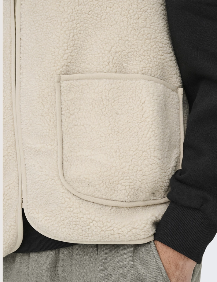 Only & Sons Veste Sherpa Sans Manches Homme Tony Gris Clair - 5