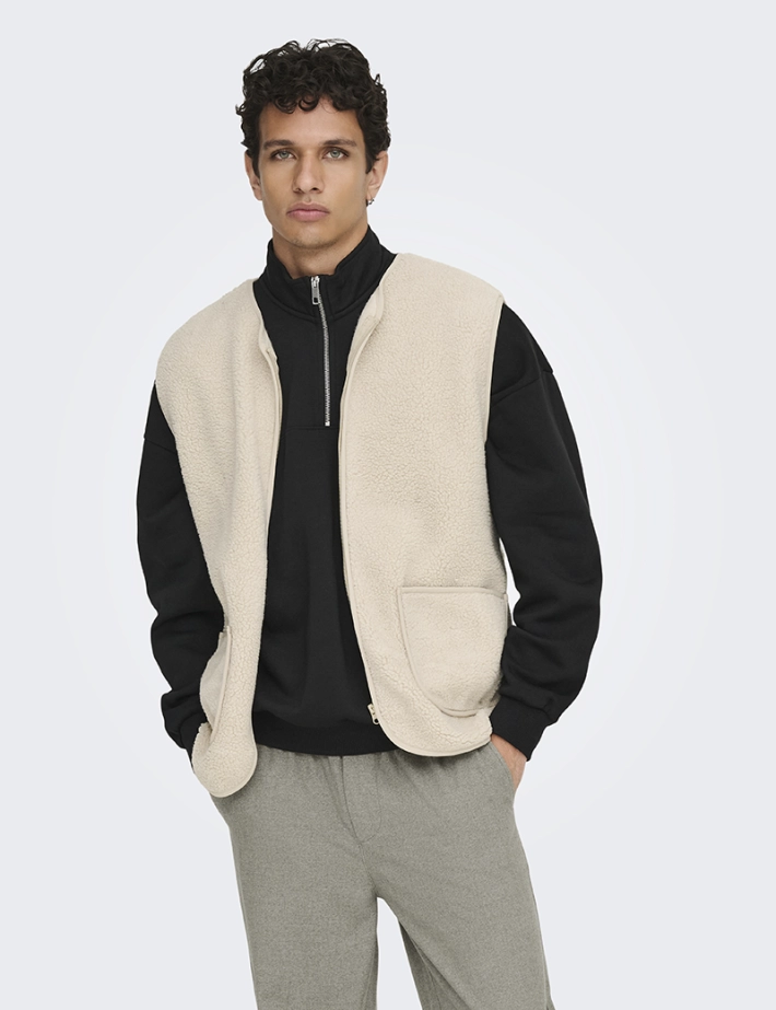 Only & Sons Veste Sherpa Sans Manches Homme Tony Gris Clair - 2