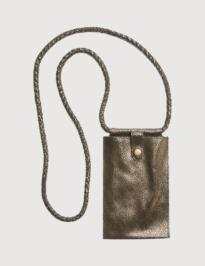PIECES Pochette Téléphone en Cuir Daino Doré Foncé