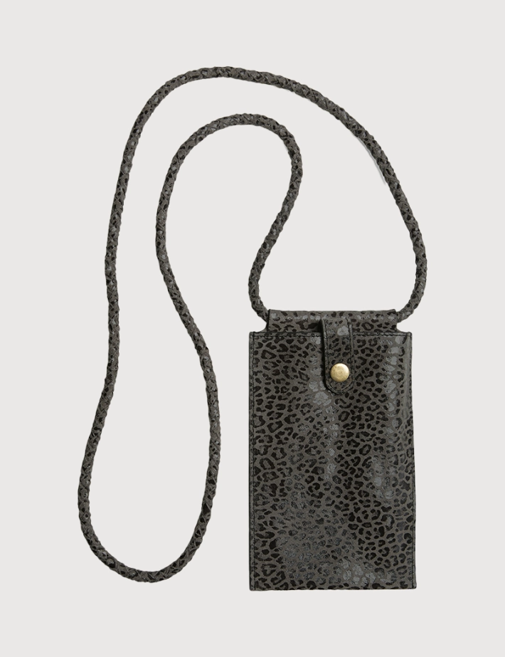 PIECES Pochette Téléphone en Cuir Gris Guépard