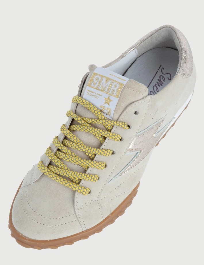 SEMERDJIAN Baskets Basses Mary D547 Daim Beige Clair Métallisé Doré SS26 - 2