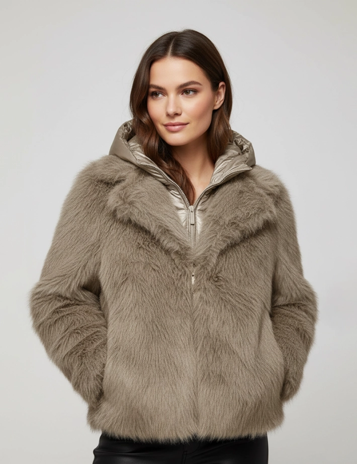 Bomboogie Veste Femme à Fourrure Taupe - 4