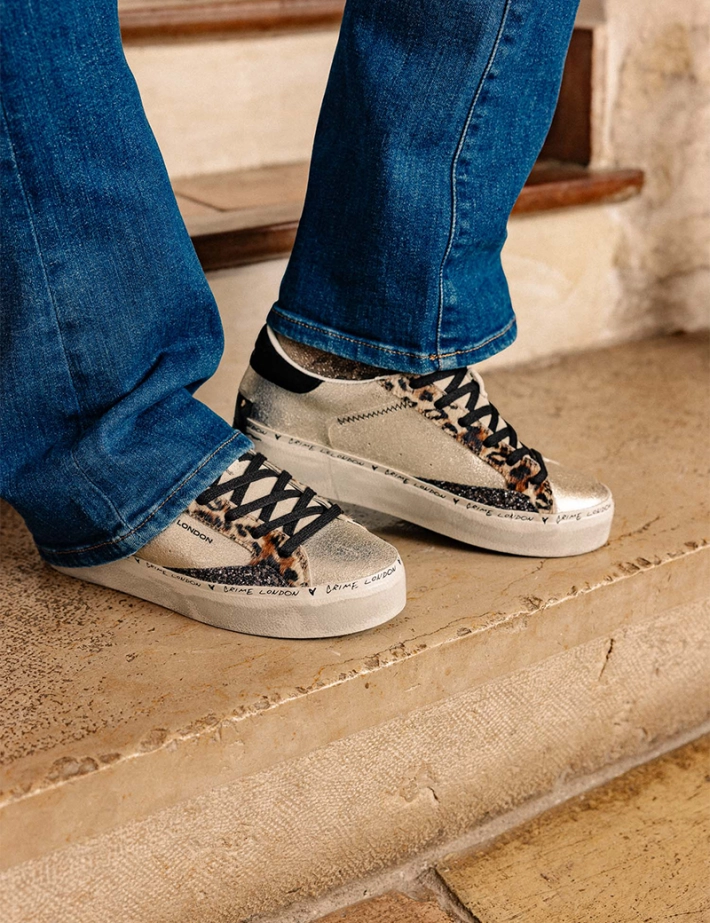 Crime London Baskets Femme Plateform Platinium Doré Léopard - 7