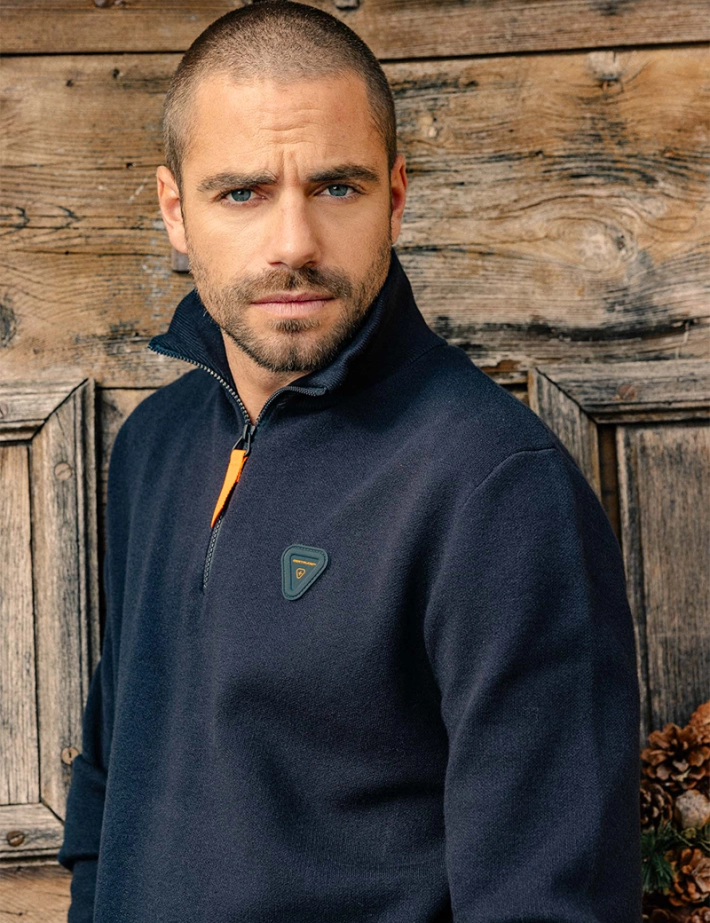 GERTRUDE Pull Homme Lewis Patch Col Camionneur Zip Bleu Marine - 4