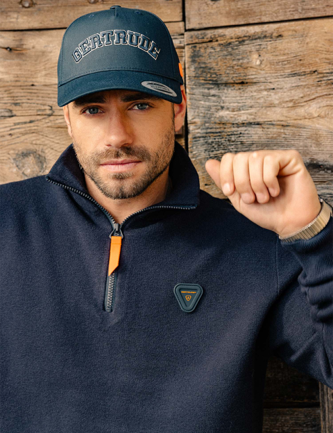 GERTRUDE Pull Homme Lewis Patch Col Camionneur Zip Bleu Marine - 5