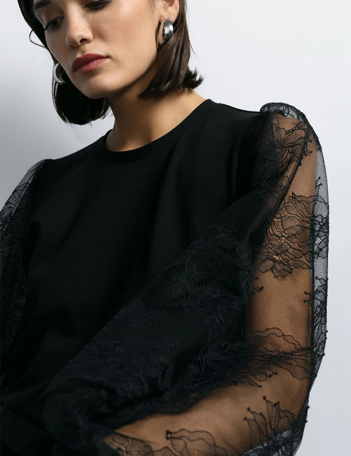 IMPERIAL Top Manches Dentelle Femme Noir - 5