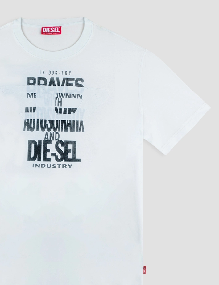 DIESEL T-Shirt Homme Adjust Logo Poitrine Blanc V9 - 2