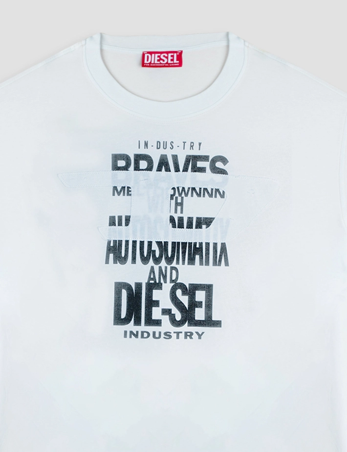 DIESEL T-Shirt Homme Adjust Logo Poitrine Blanc V9 - 3
