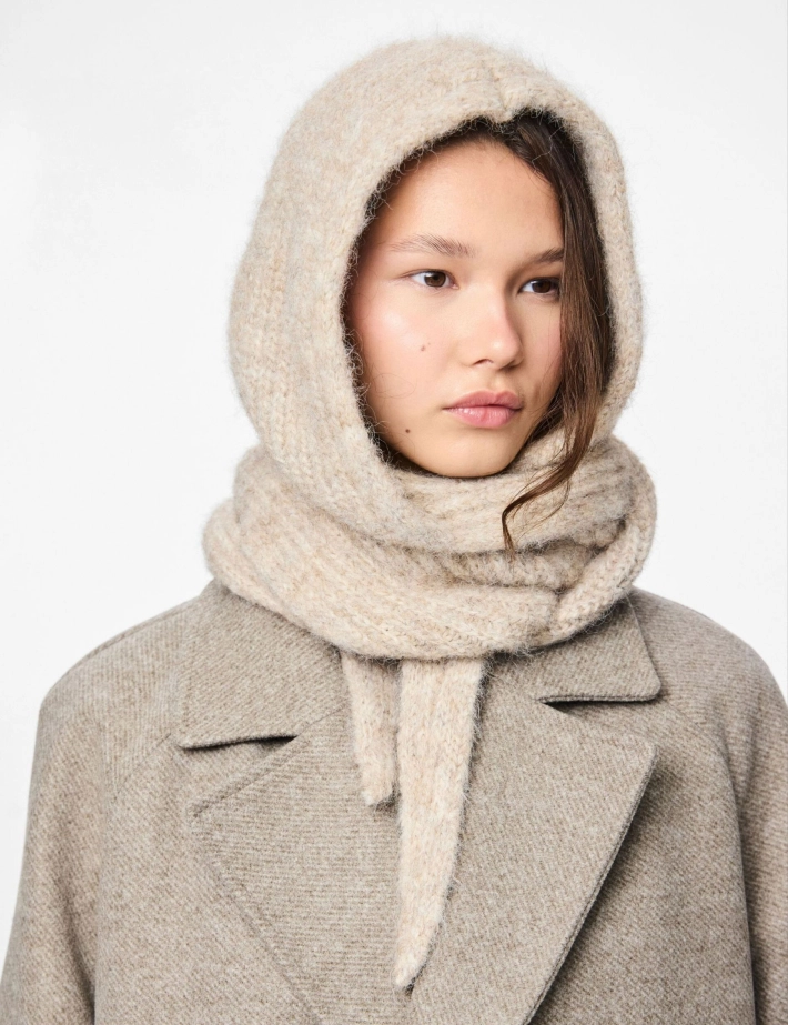 PIECES Echarpe Cagoule Femme Rebekka Beige - 3