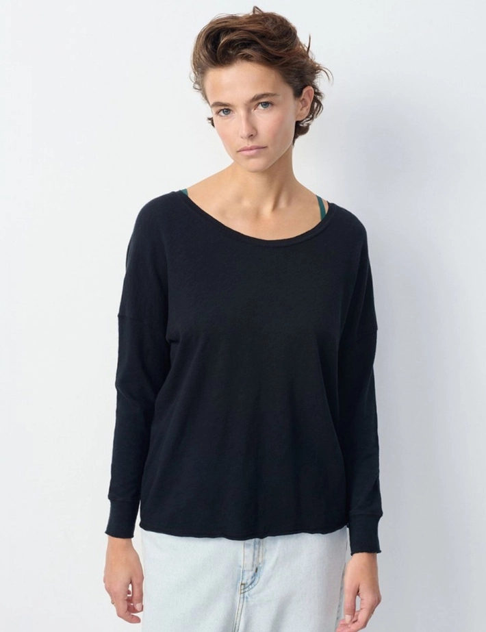 American Vintage T-shirt Femme Manches Longues Col Rond Sonoma Noir Vintage - 5