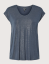 PIECES T-shirt Femme Manches Courtes Alice Glitter Bleu - 2