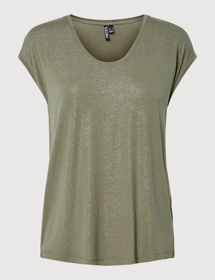 PIECES T-shirt Femme Manches Courtes Alice Glitte Kaki