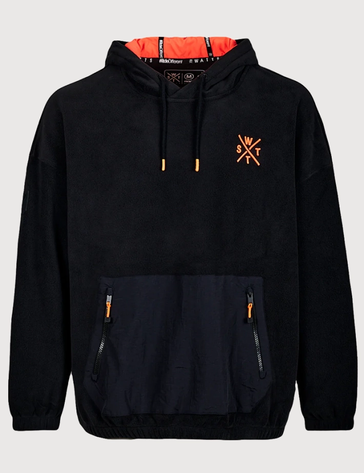 WATTS Sweat Polaire Play Noir Orange Fluo