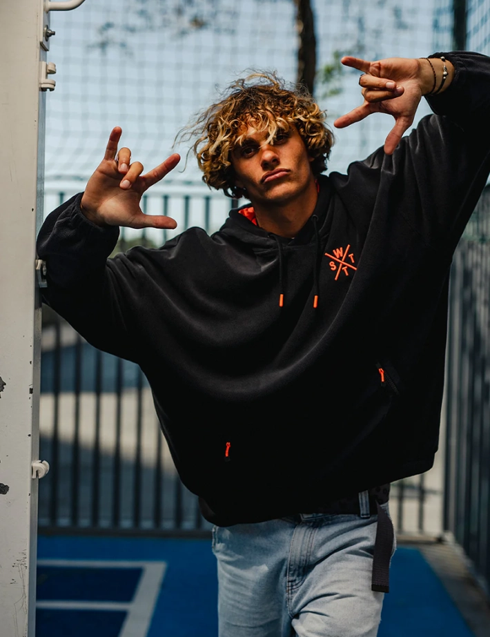 WATTS Sweat Polaire Play Noir Orange Fluo - 2