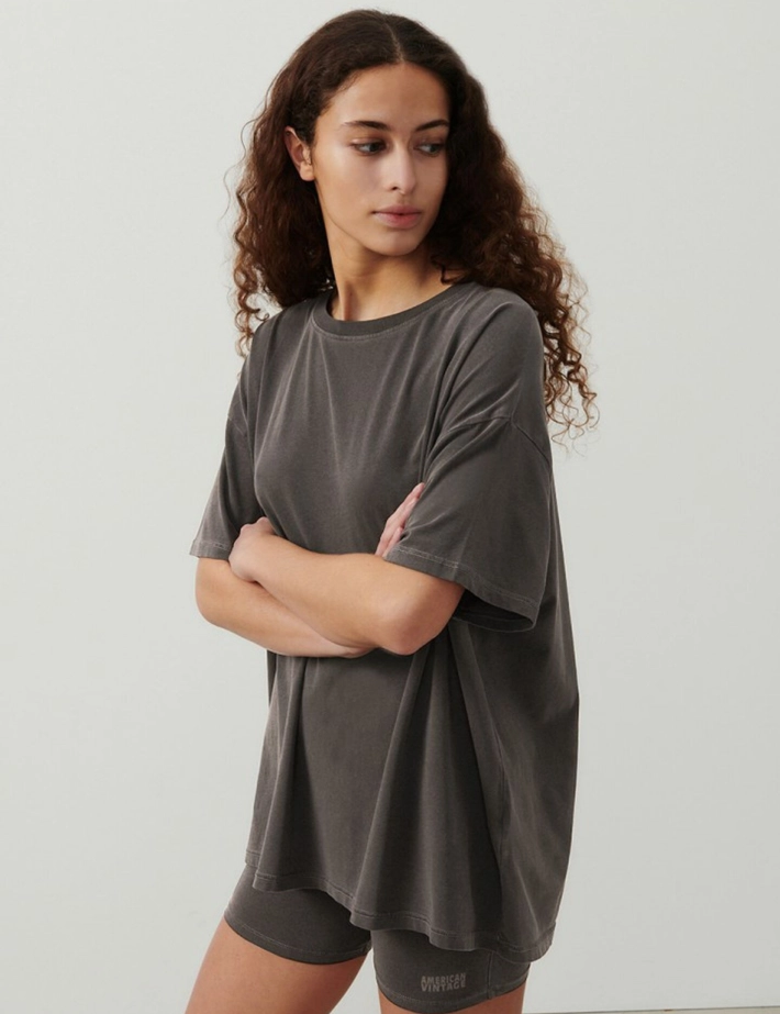 American Vintage T-shirt Femme Col U Pymaz Carbone Vintage - 5