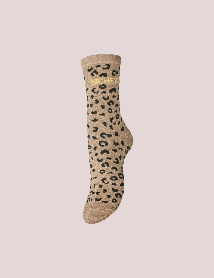 PIECES Chaussettes Lurex Sebby Bichette Léopard Marron - 2