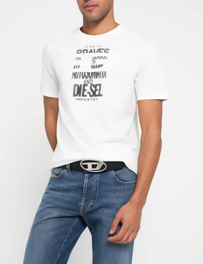 DIESEL T-Shirt Homme Adjust Logo Poitrine Blanc V9 - 7