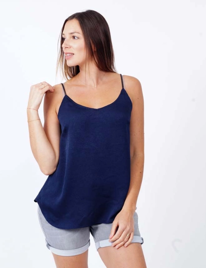 SEE U SOON Top Fines Bretelles Lurex Bleu Marine - 3