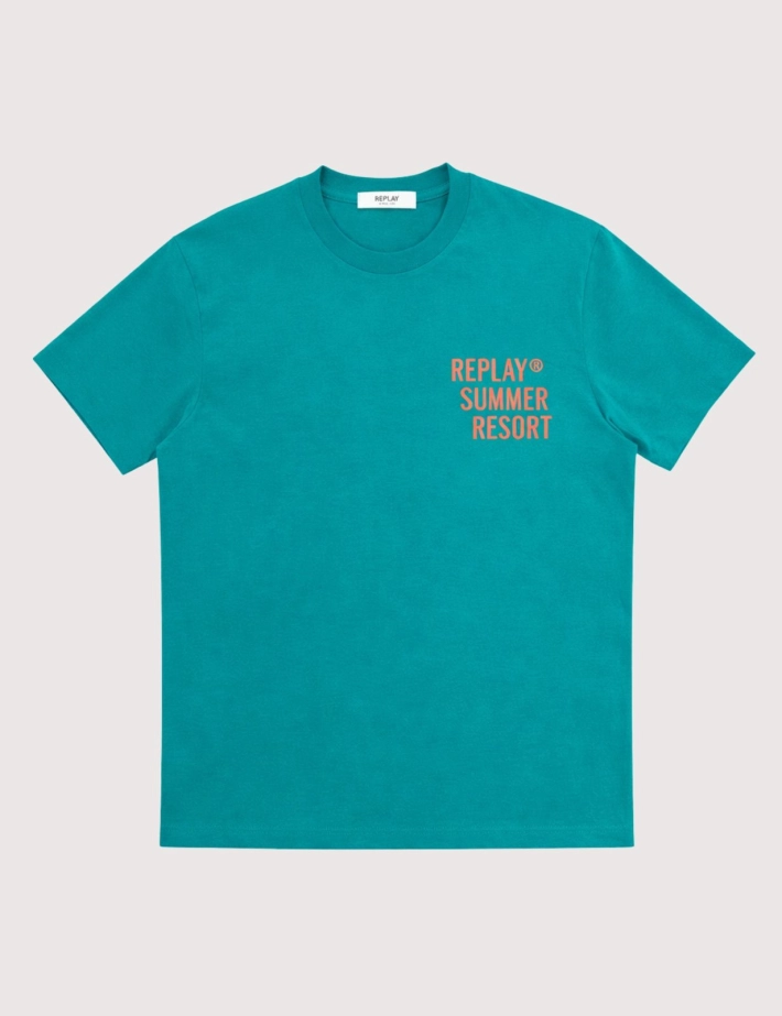 REPLAY T-Shirt Homme Manches Courtes Vert Imprimé Dos Sicilia