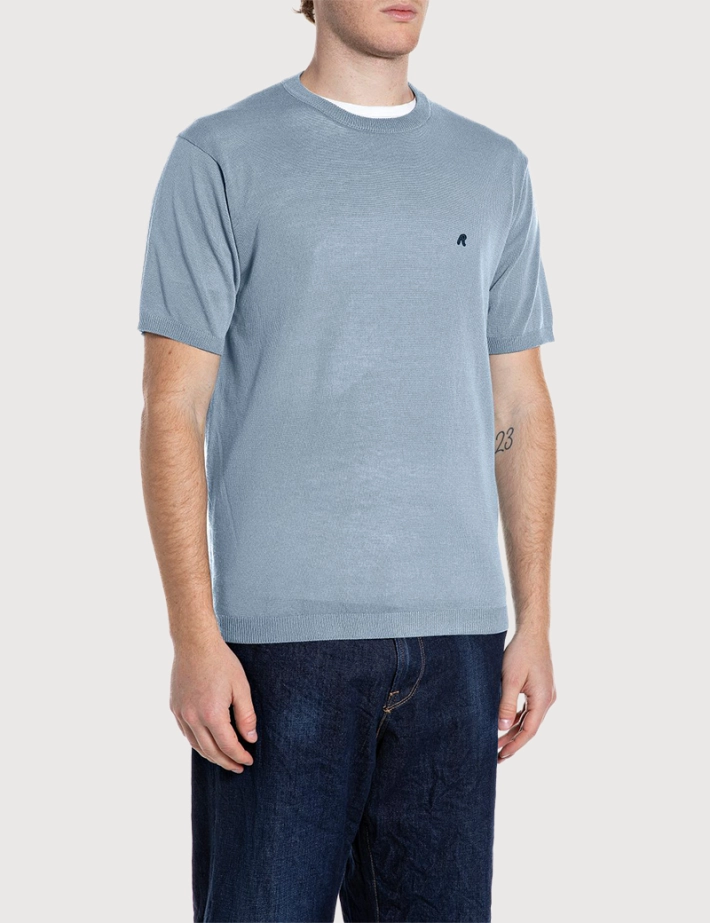 REPLAY T-Shirt Homme Manches Courtes Maille Bleu