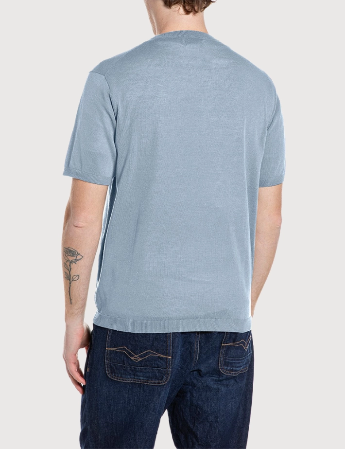 REPLAY T-Shirt Homme Manches Courtes Maille Bleu - 2