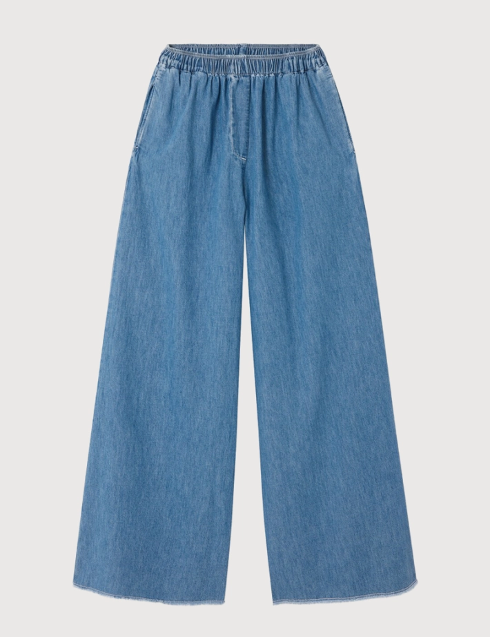 American Vintage Pantalon Femme Evase Denim Medium Bleu