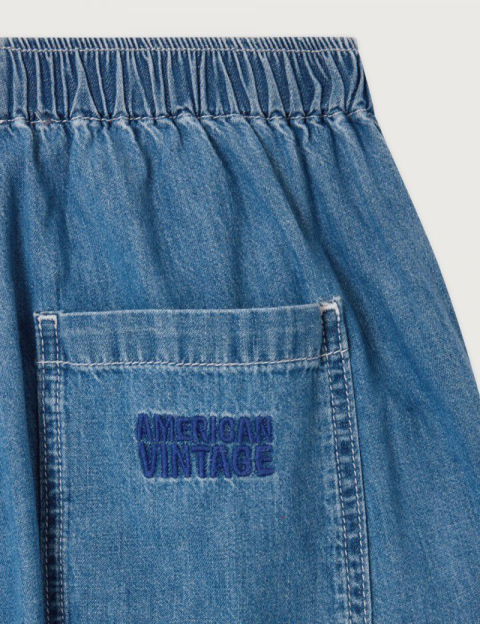 American Vintage Pantalon Femme Evase Denim Medium Bleu - 3