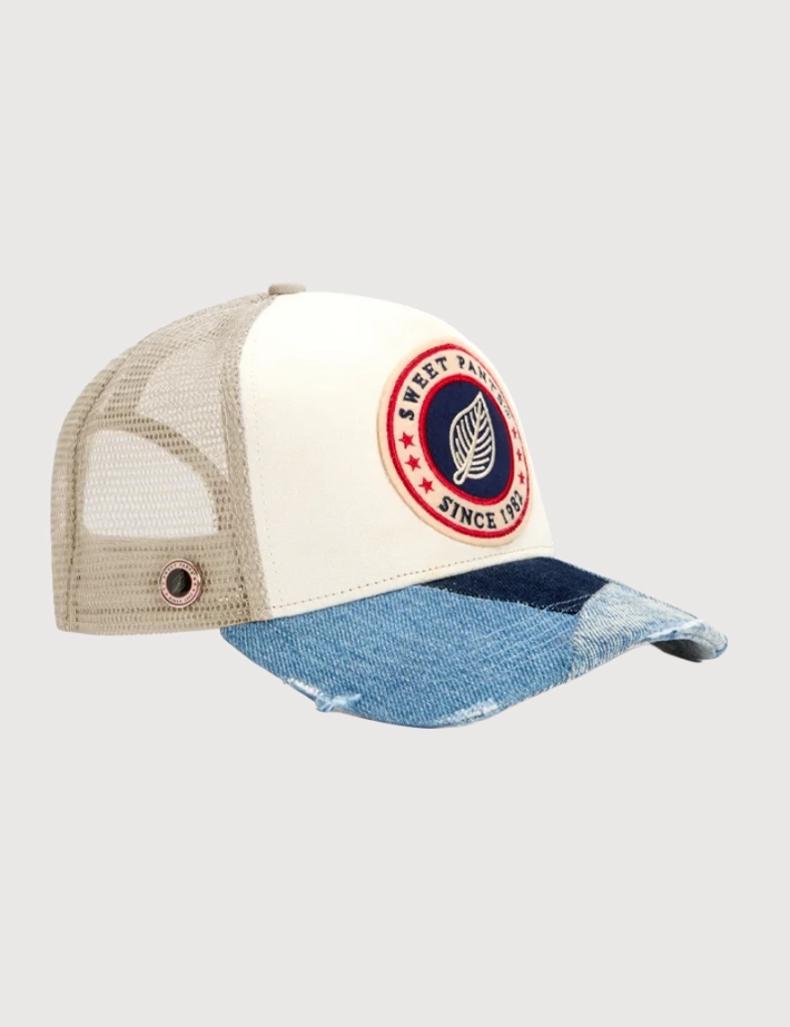 SWEET PANTS Casquette Patchwork Cap Beige Denim