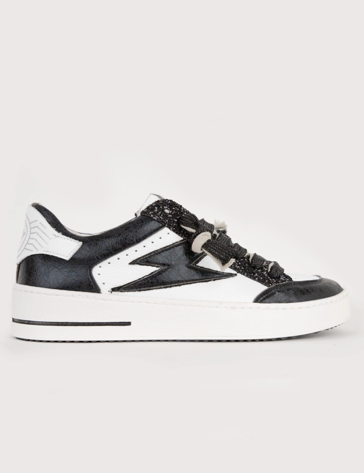 SEMERDJIAN Baskets Basses Noubar D102 Double Lacets Blanc Paillettes Noir SS26