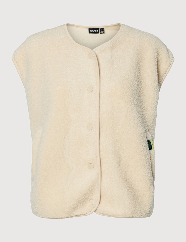 PIECES Gilet Femme Sans Manches Katty Teddy Noos Ecru