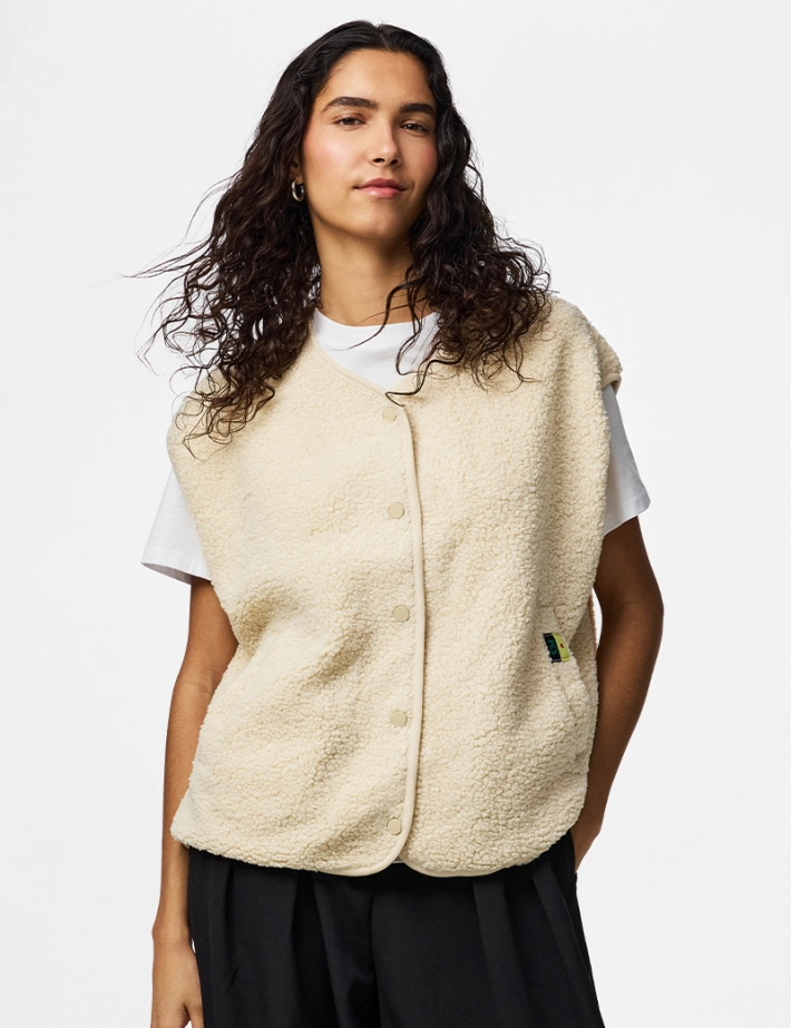PIECES Gilet Femme Sans Manches Katty Teddy Noos Ecru - 2