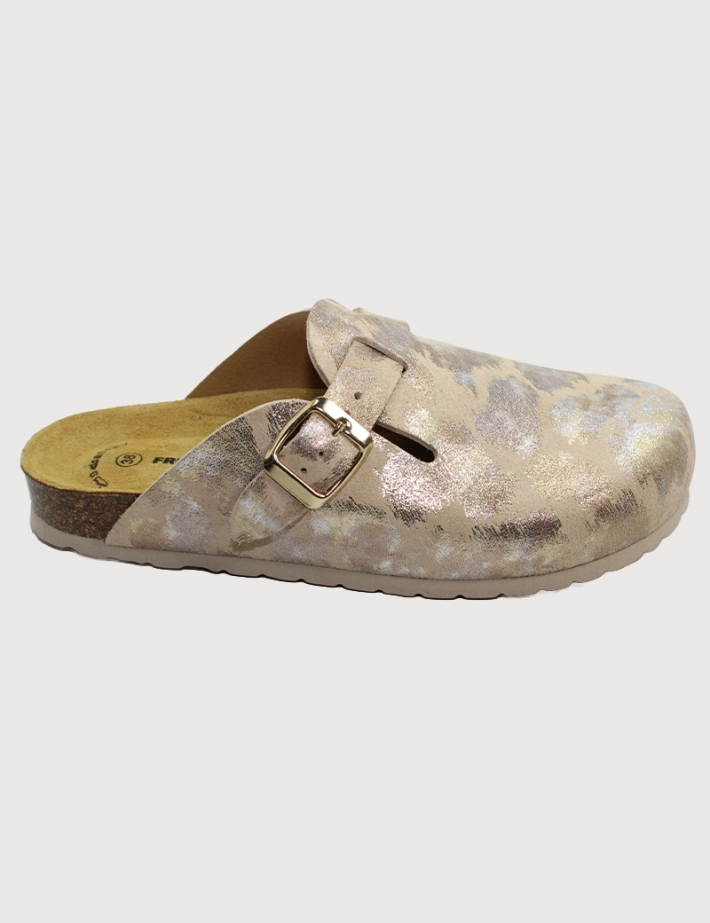 Plakton Sabots Femme Eva Léopard Métal Camel