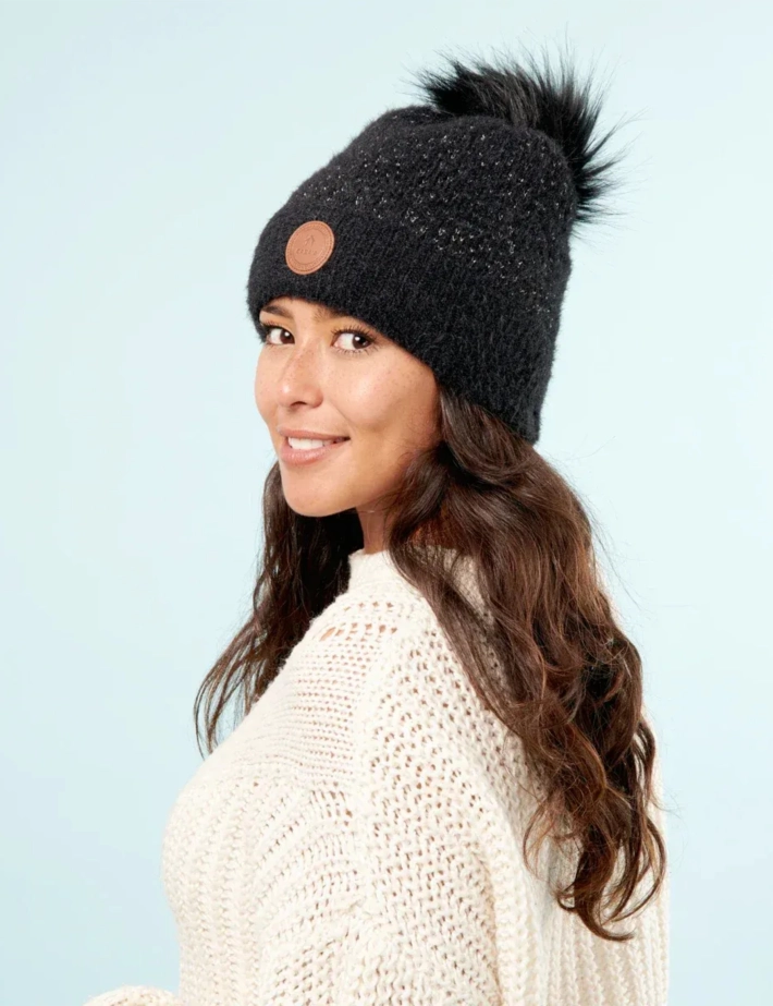 CABAIA Bonnet Beanie Angel Face 3 Pompons Noir