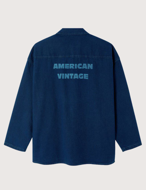 American Vintage Chemise Manches Longues Comow Homme Ample Bleu Brut - 6