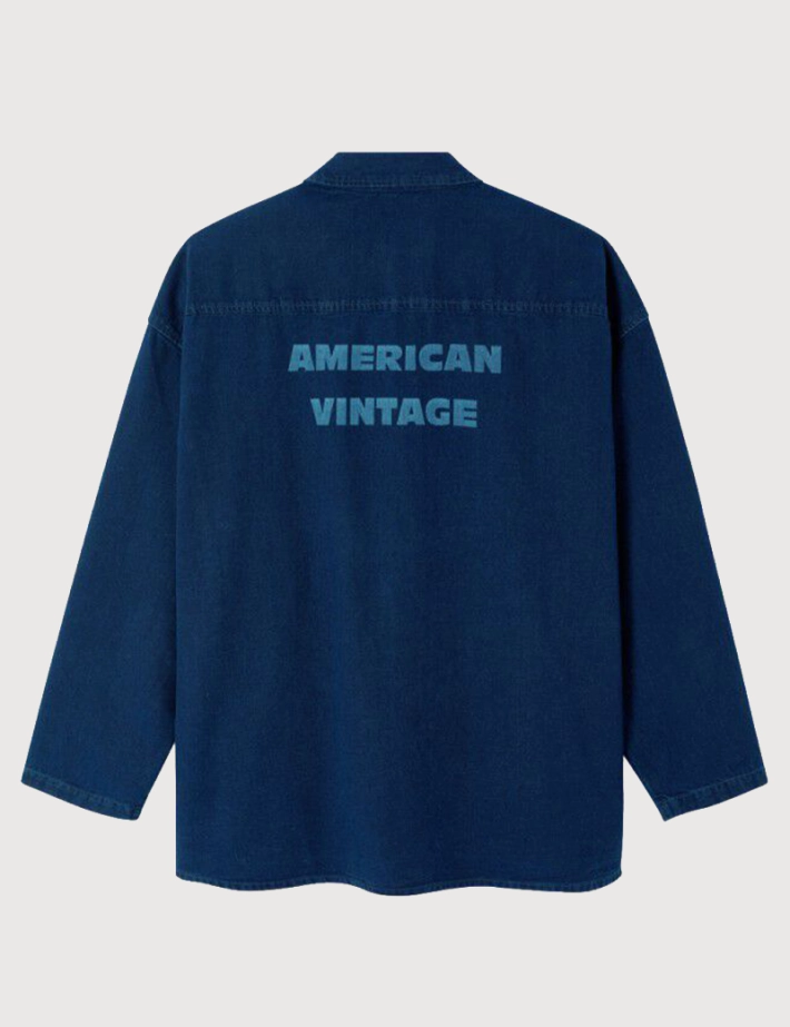 American Vintage Chemise Manches Longues Comow Homme Ample Bleu Brut - 6