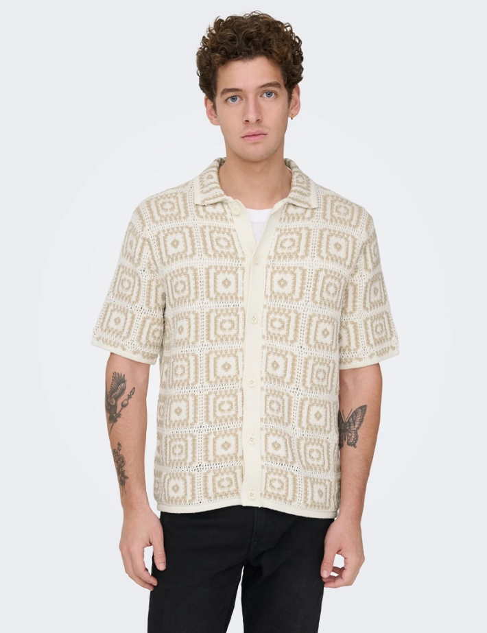 Only & Sons Chemise Homme Manches Courtes Bart Beige Noos - 2