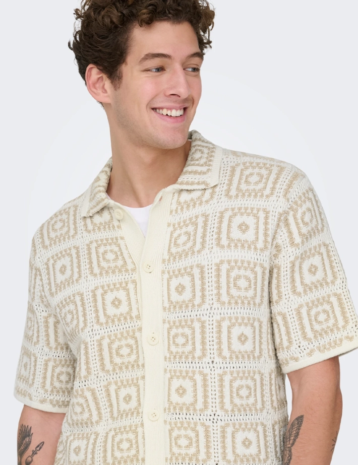 Only & Sons Chemise Homme Manches Courtes Bart Beige Noos - 4