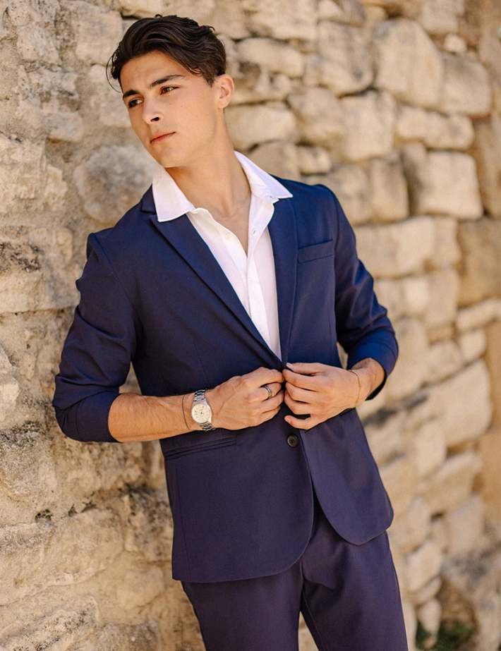 HBT Taylor Chic Chaine & Trame Rumba | Andy Veste Homme Marine