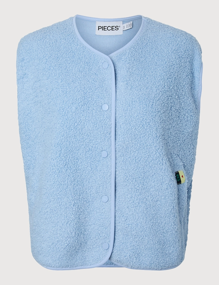 PIECES Gilet Femme Sans Manches Katty Teddy Noos Bleu