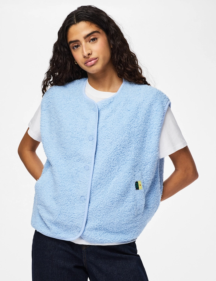 PIECES Gilet Femme Sans Manches Katty Teddy Noos Bleu - 2