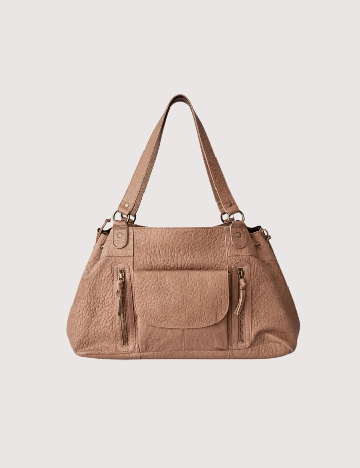 PIECES Sac à Main Pihanna en Cuir Taupe