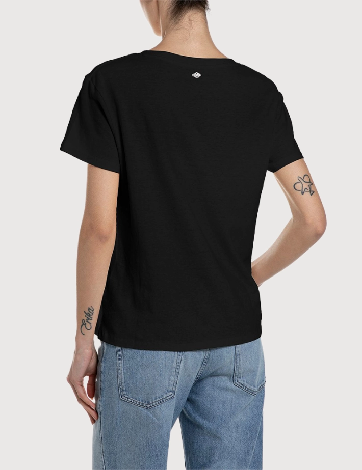 REPLAY T-Shirt Femme Manches Courtes Col V Noir 098 - 2