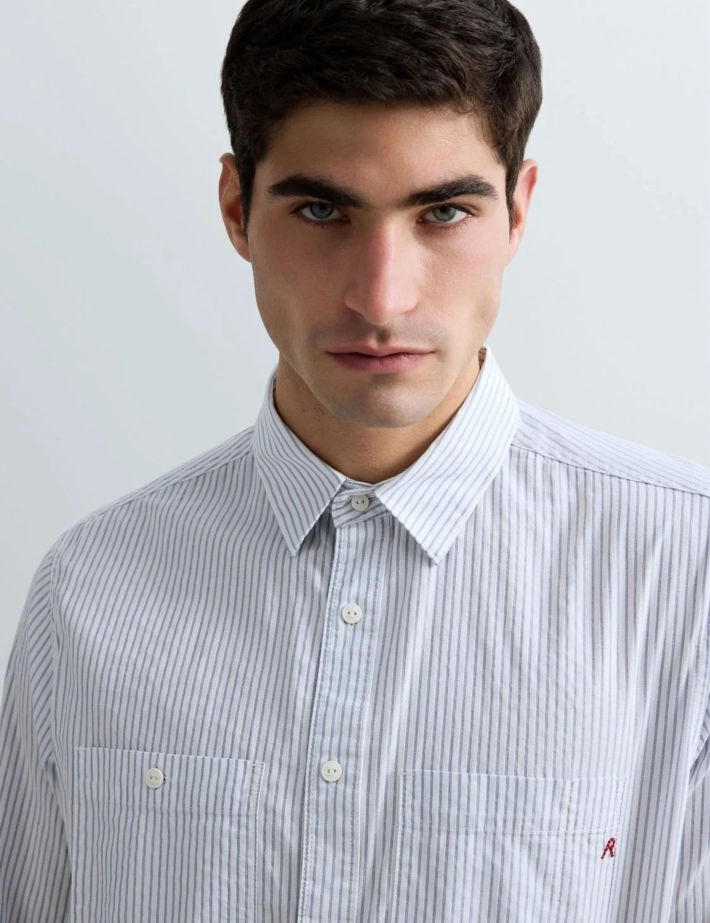 REPLAY Chemise Homme Manches Longues Blanc Bleu 010 - 3