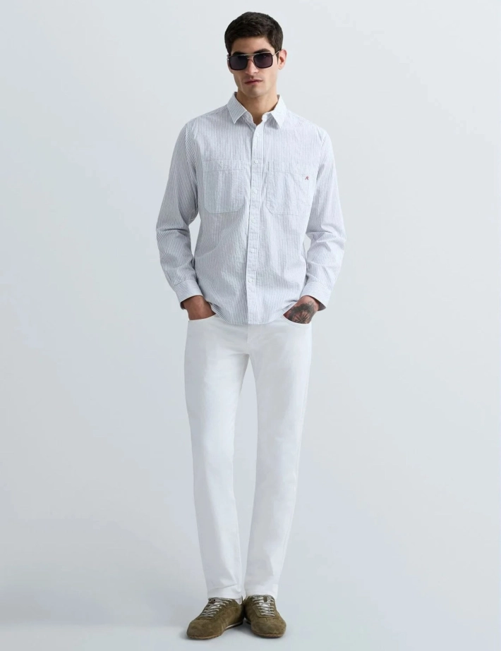 REPLAY Chemise Homme Manches Longues Blanc Bleu 010