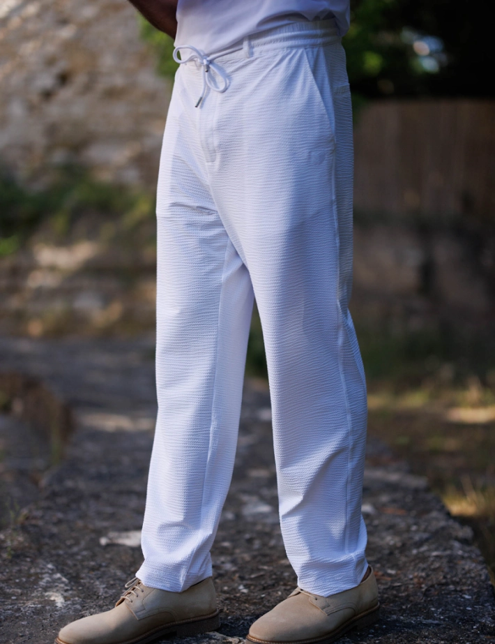 HBT Summer Chic Waffle | Dario Pantalon Blanc Homme