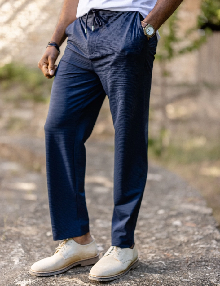 HBT Summer Chic Waffle | Dario Pantalon Marine Homme