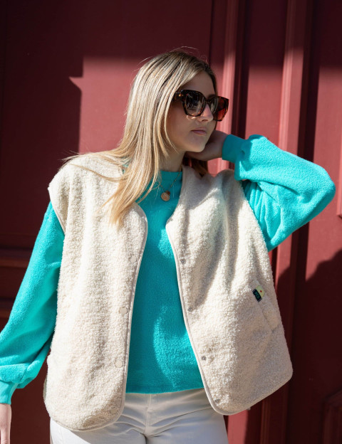 PIECES Gilet Femme Sans Manches Katty Teddy Noos Ecru - 9