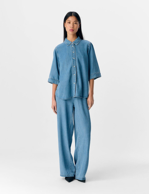 OBJECT Chemise Femme Manches Courtes Bleu Clair Denim - 6