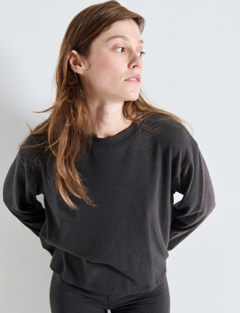 American Vintage T-shirt Ample Femme Manches Longues Ypawood Noir Carbone - 5